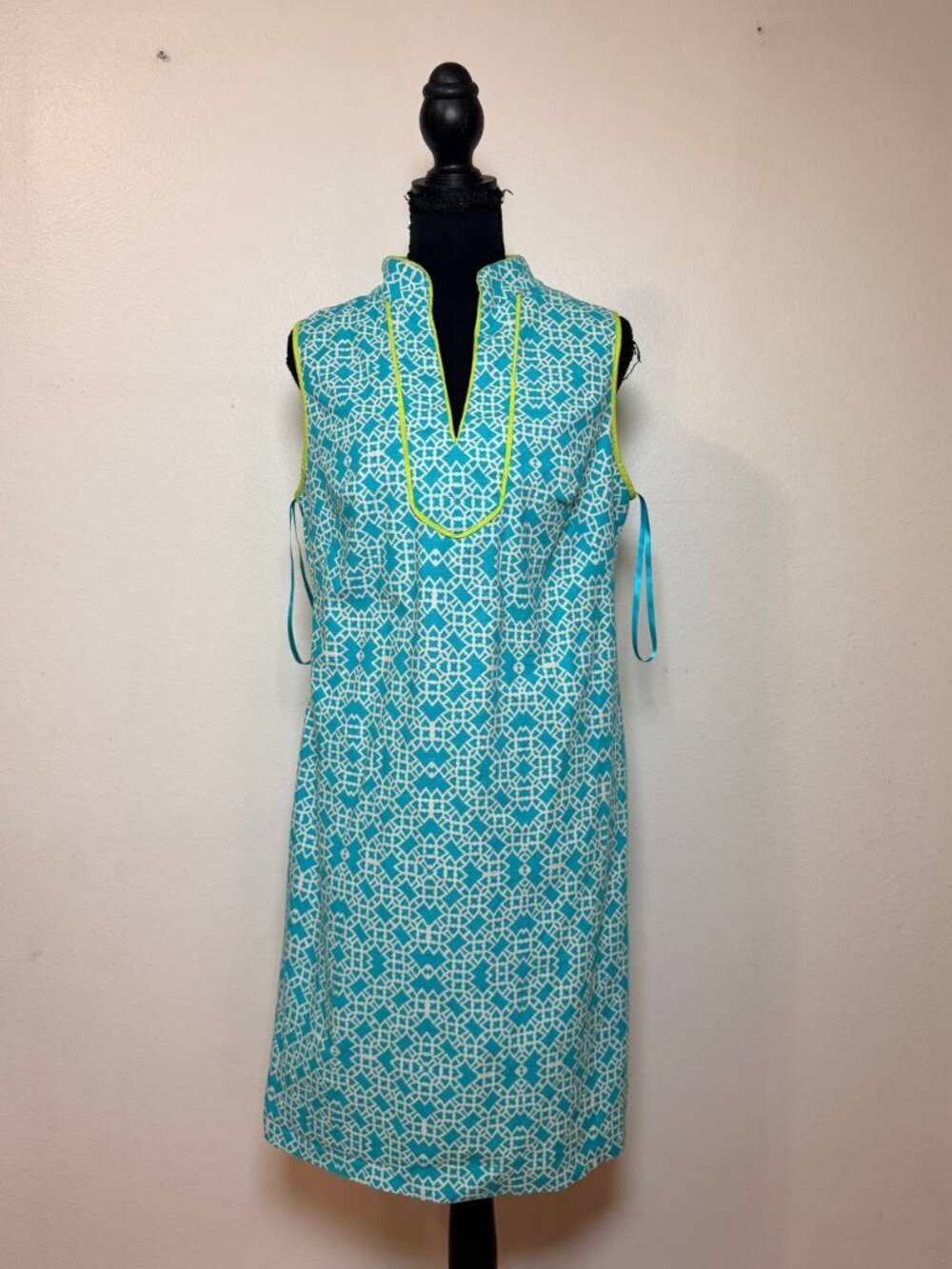 Eliza J Turquoise Print Sleeveless Shift Dress Preppy Resort Size 12